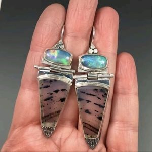 Unique Fashion W/Opal Look Zebra Jasper look Stone Earrings
